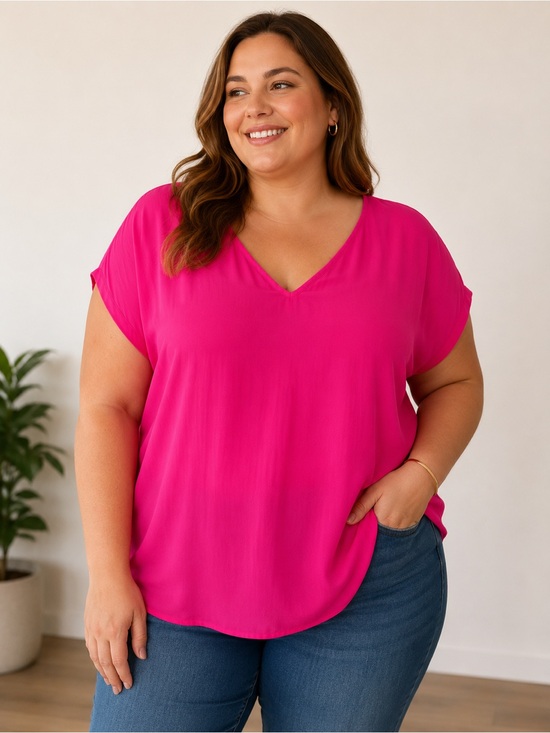 Japna Tops - Japna Bright Pink Sheer High-Low Blouse – Size L